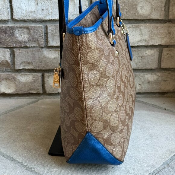 COACH SIGNATURE MONOGRAM CANVAS AND LEATHER TOTE Women's Shoulder Bag - Picture 8 of 16
